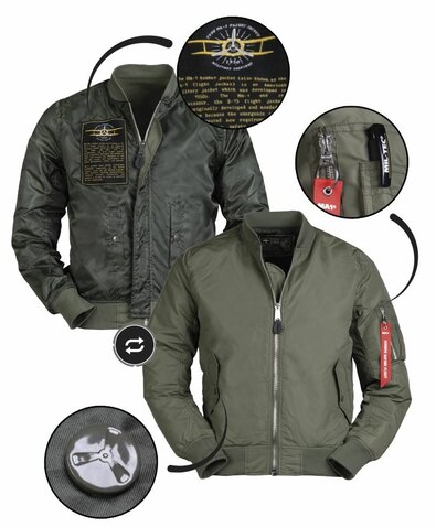 Bunda bombera US MA1 ľahká olive