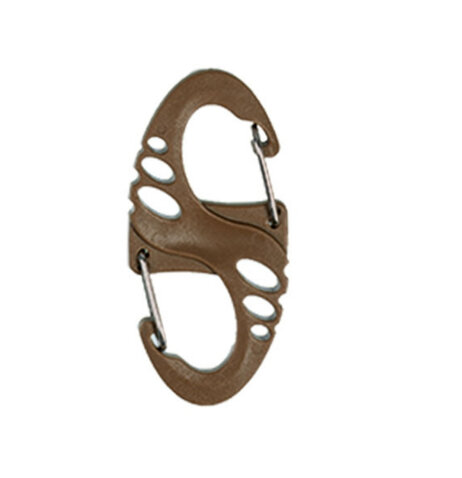 Clip outdoor tip carabină în formă de S – 4,9 cm, coyote (set 10 bucăți)