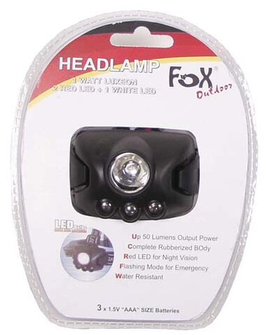 Svietidlo čelové 1W Luxeon / 1 LED white + 2 LED r