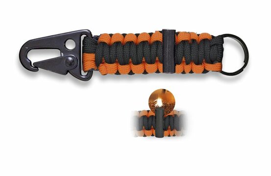 Clip outdoor tip carabină paracord cu amnar, portocalie
