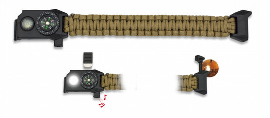 Brățară Paracord Survival cu lumină coyote
