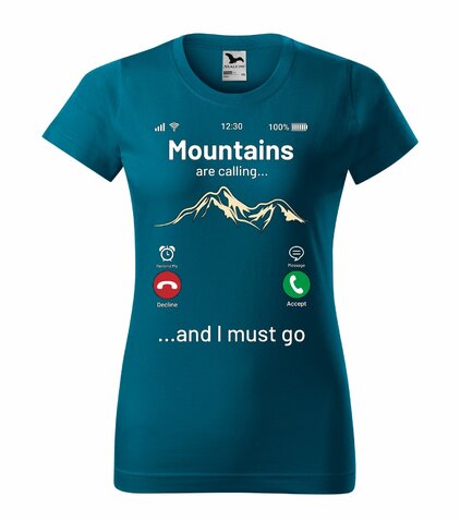 Tricou damă Mountains are calling petrol blue L