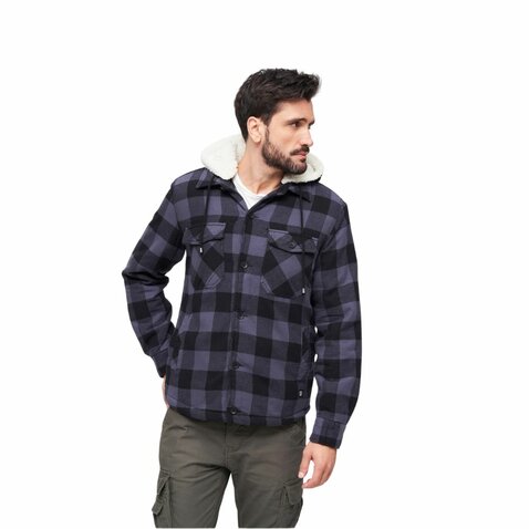 Bunda Brandit Lumberjacket s kapucňou sivá/čierna