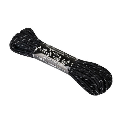 Frânghie Paracord 550 Atwood 50ft neagră (reflectorizantă)