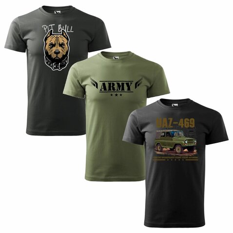 Tričko 3x akciový set - army + pit bull + UAZ-469 Tričko 3x akciový set - army + pit bull + UAZ-469
