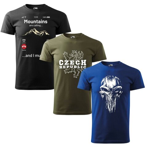 Tricou – set promoțional 3x: Republica Cehă + Craniu + Chemarea munților