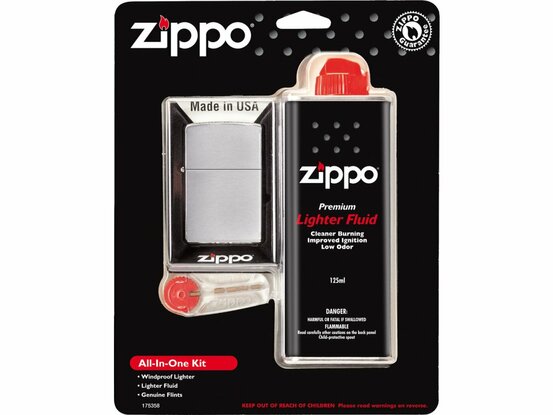 Zippo kompletný set - zapaľovač, kamienky, náplň
