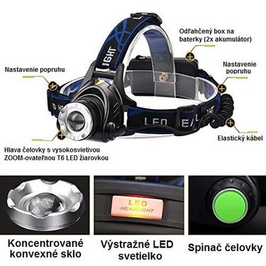 Čelovka ZOOM XML-T6 nabíjateľná Čelovka ZOOM XML-T6 nabíjateľná