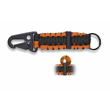Clip outdoor tip carabină paracord cu amnar, portocalie