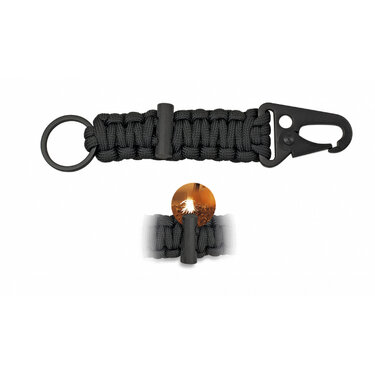 Clip outdoor tip carabină paracord cu amnar neagră