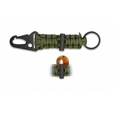Clip outdoor tip carabină cu paracord și amnar – culoare olive