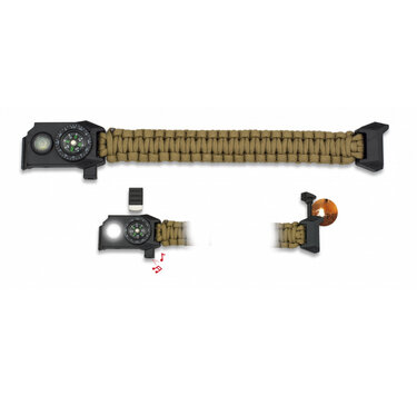 Brățară Paracord Survival cu lumină coyote