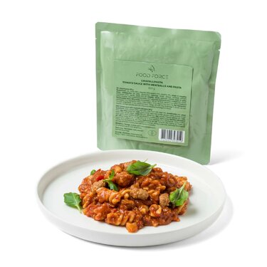 MRE gata preparat Food Force Chifteluțe cu sos de roșii și paste (300g)