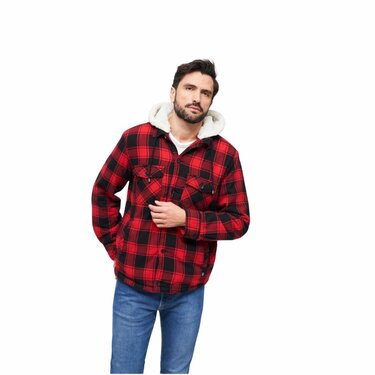 Bunda Brandit Lumberjacket s kapucňou červená/čier