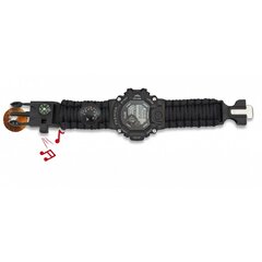 Ceas digital cu paracord Barbaric 6 în1 survival – negru